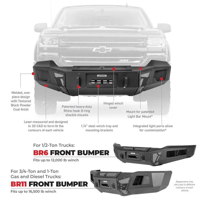 Ford F-250 Bumper - Front - Go Rhino - BR11 with Winch Capability - Black - `11-`16